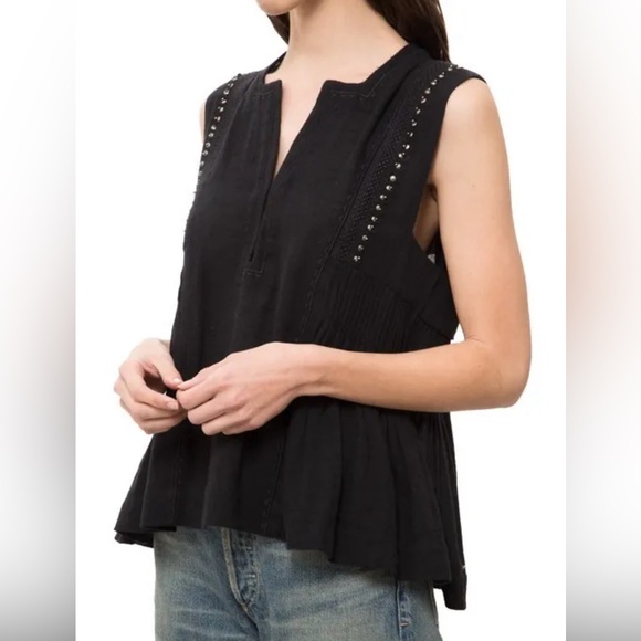 $305 Isabel Marant Étoile small/36 Black Cotton Embroidered Blouse - Picture 2 of 9